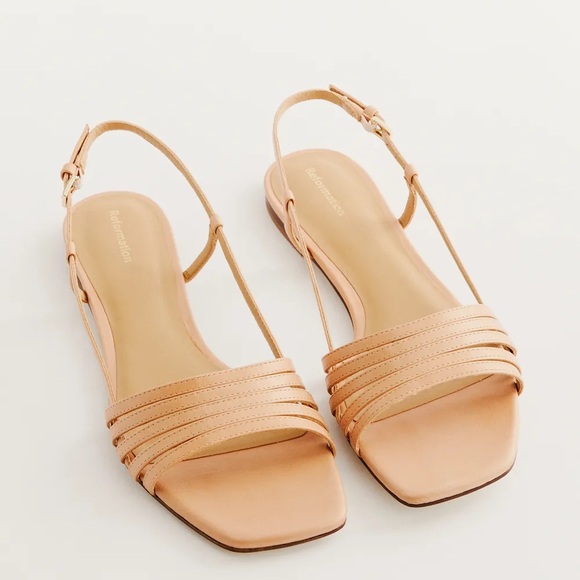 Reformation Millie Lattice Flat Leather Sandal Size 8 Natural - Picture 1 of 13